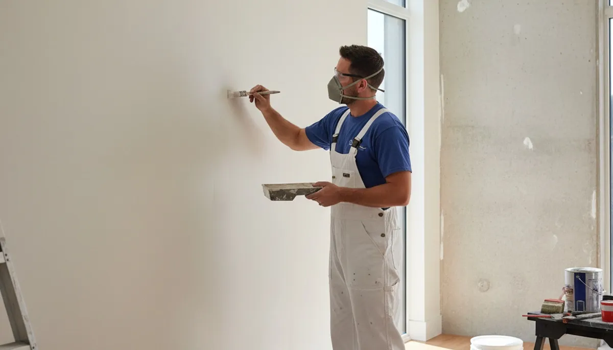 Escondido, CA painter applying touch-up paint to stucco, trim, and weathered exterior surfaces